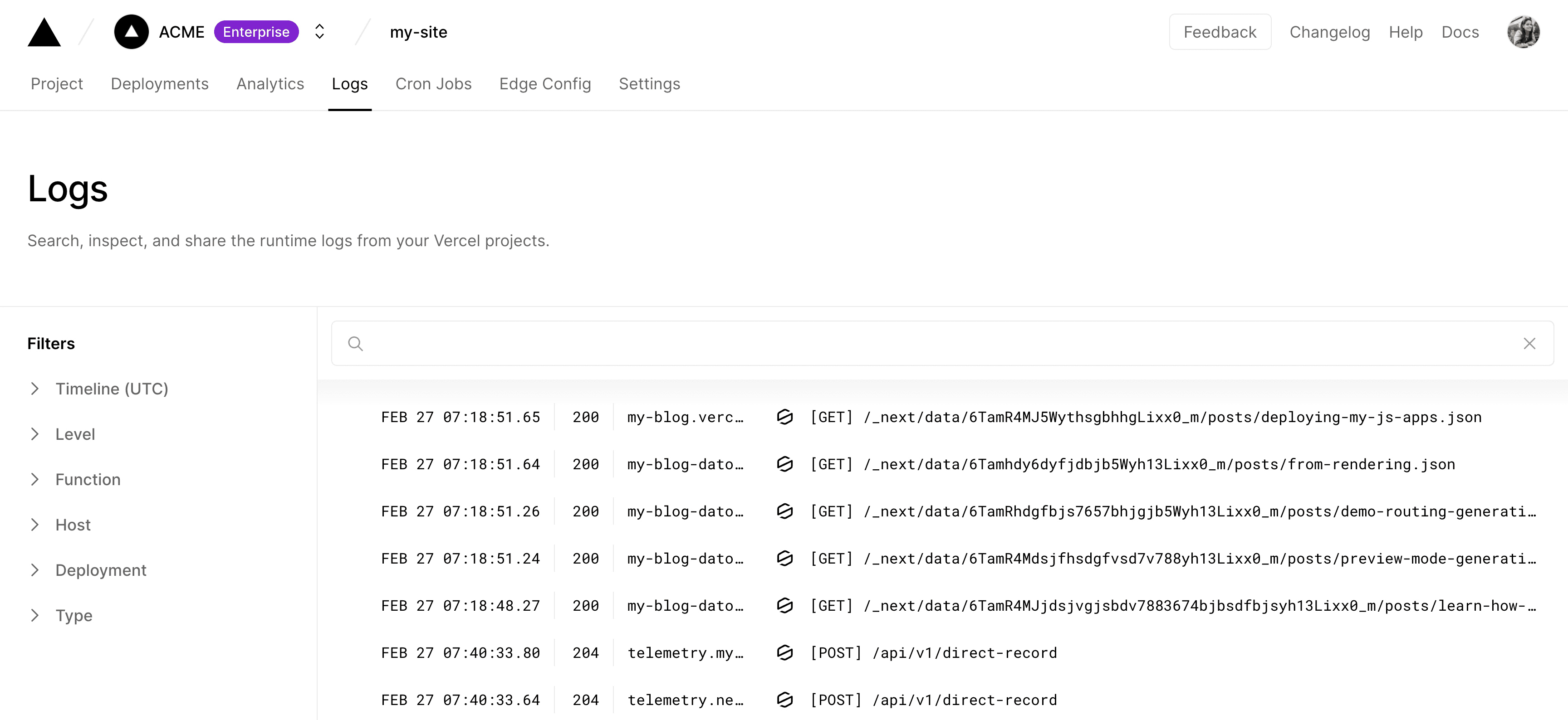 Layout to visualize the runtime logs.