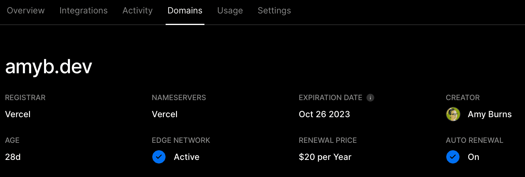 Advanced settings section with auto-renewal status visible.