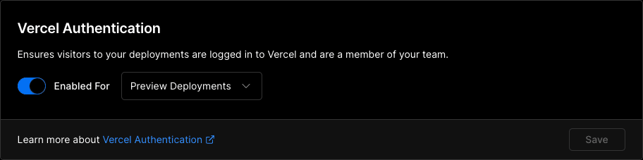 Enabling Vercel Authentication.