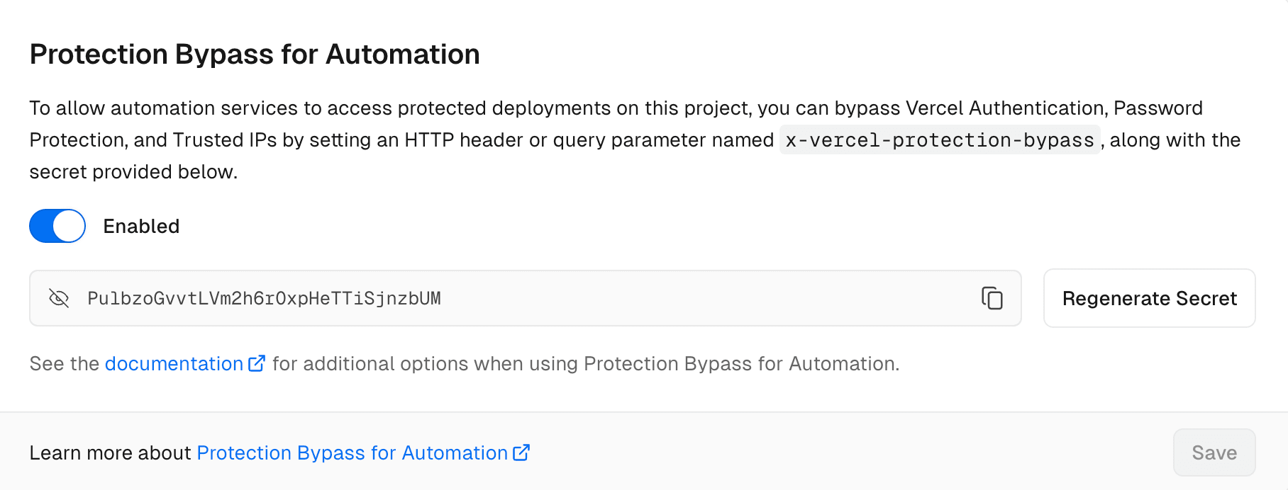 Protection Bypass for Automation option