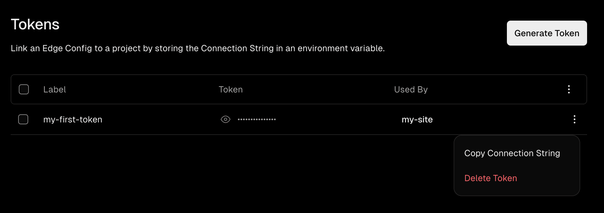 Copy your Edge Config connection string from the dashboard.