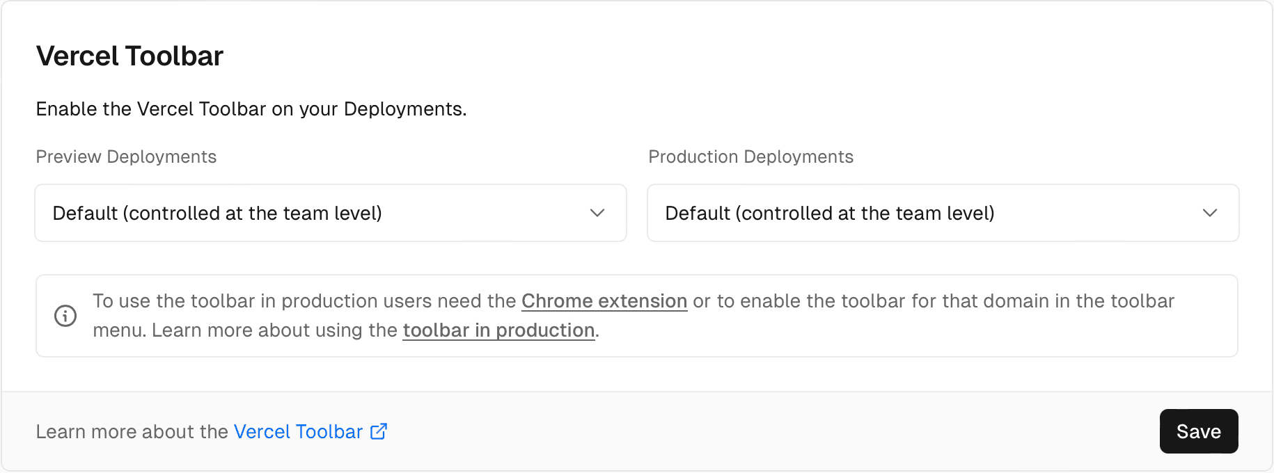 The dashboard setting to enable or disable the toolbar in a project.