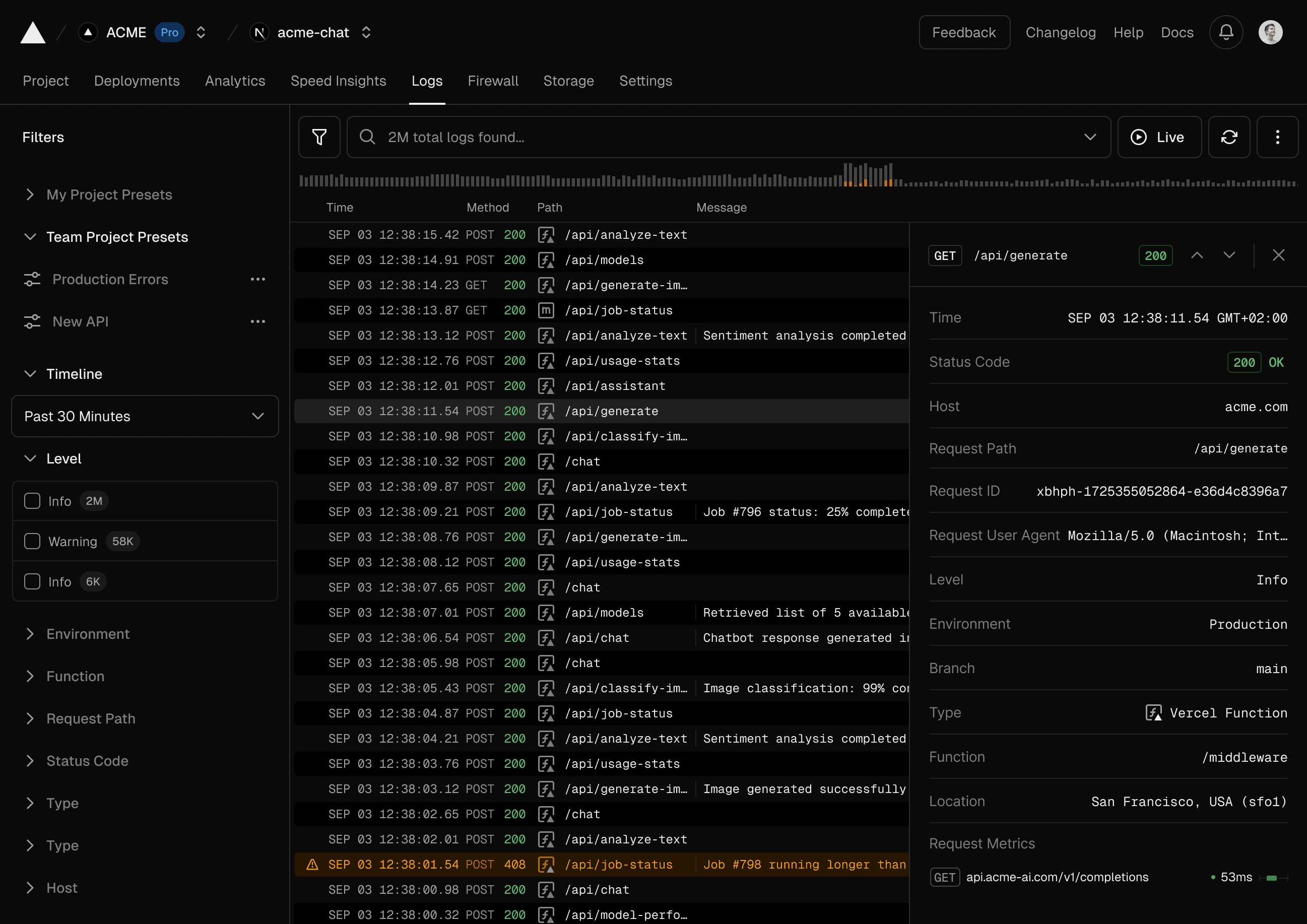 Layout to visualize the runtime logs.