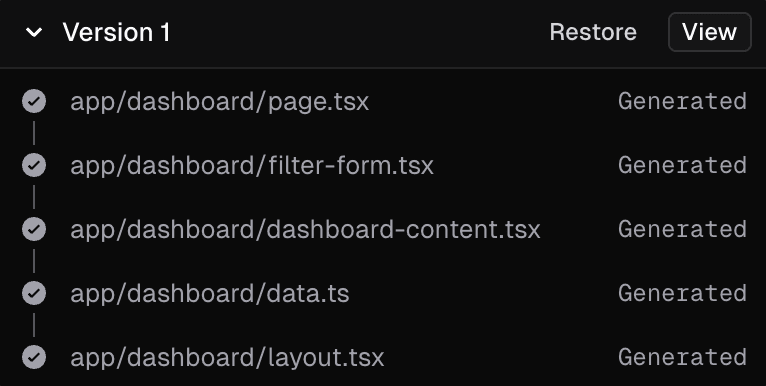 Viewing a previous version of a generation in v0.