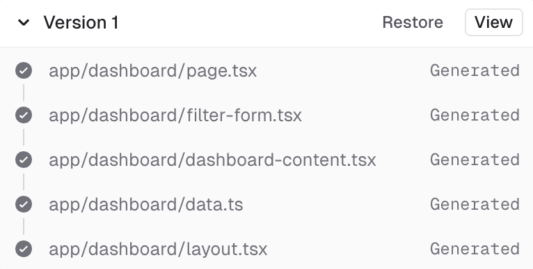 Viewing a previous version of a generation in v0.